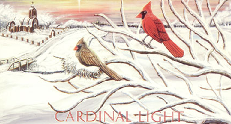 Cardinal Light - 2001 Holiday Card Cardinals on tree