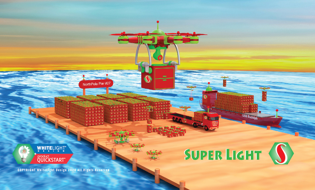 Super Light Holiday Card Cover 24 Drones transporting red cubes